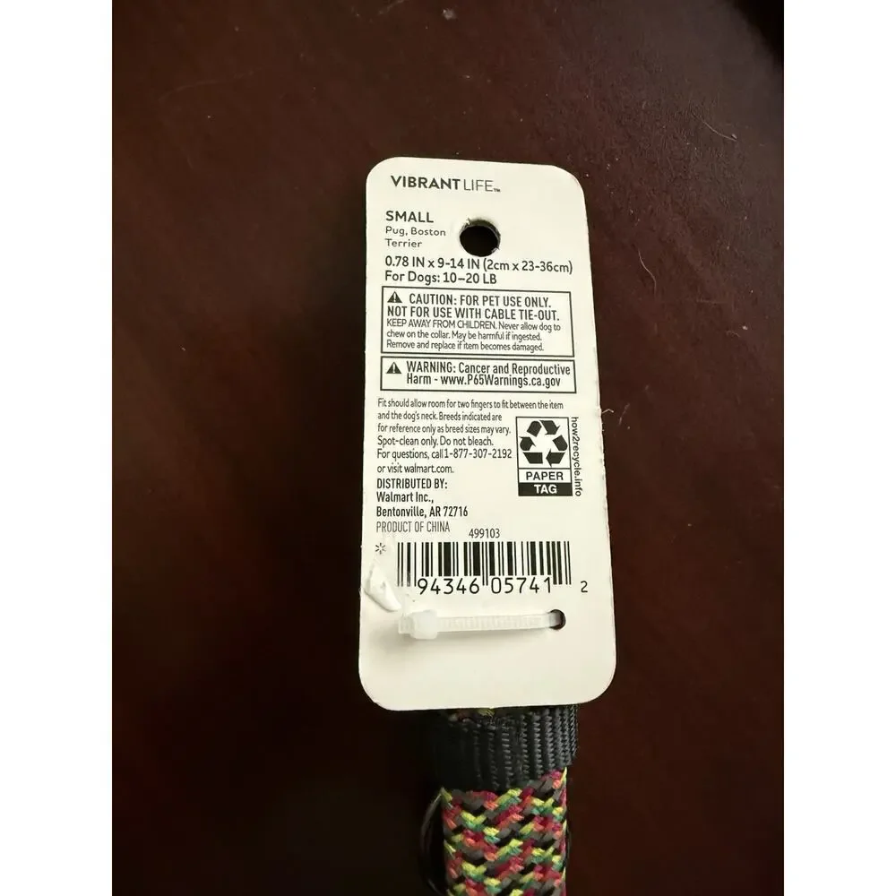 SMALL Vibrant Life Chevron Multi Color Reflective Adjustable Dog Collar 10-20lb